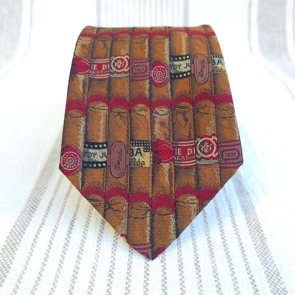 Robert Talbott Best in Class Tie Mens Brown Cigar Novelty Silk Necktie VTG 90s